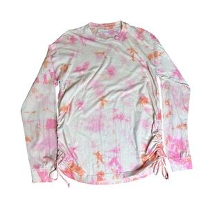 VS PINK Tie Dye Ruched Sides Cotton Campus Long Sleeve Tee XL NWT